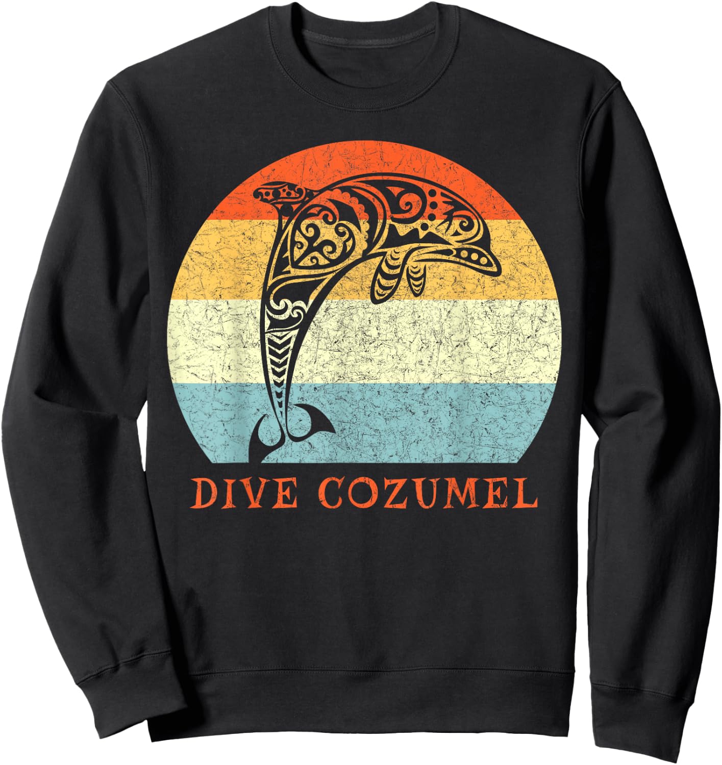 Dive Cozumel Vintage Retro Tribal Dolphin Vacation Sweatshirt - Sweatshirt | Black