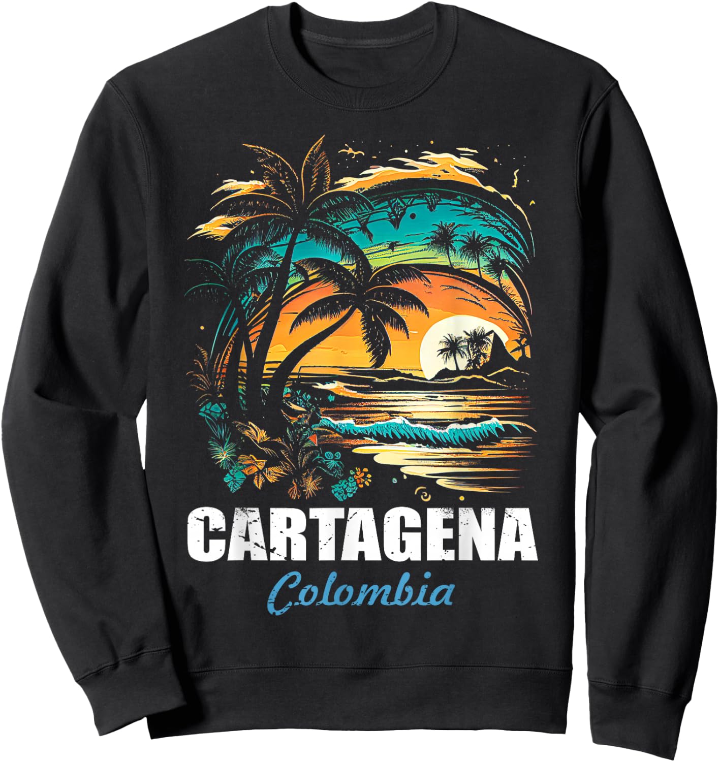 Retro Cartagena Colombia Sunset Vintage Vacation Souvenir Sweatshirt - Sweatshirt | Black