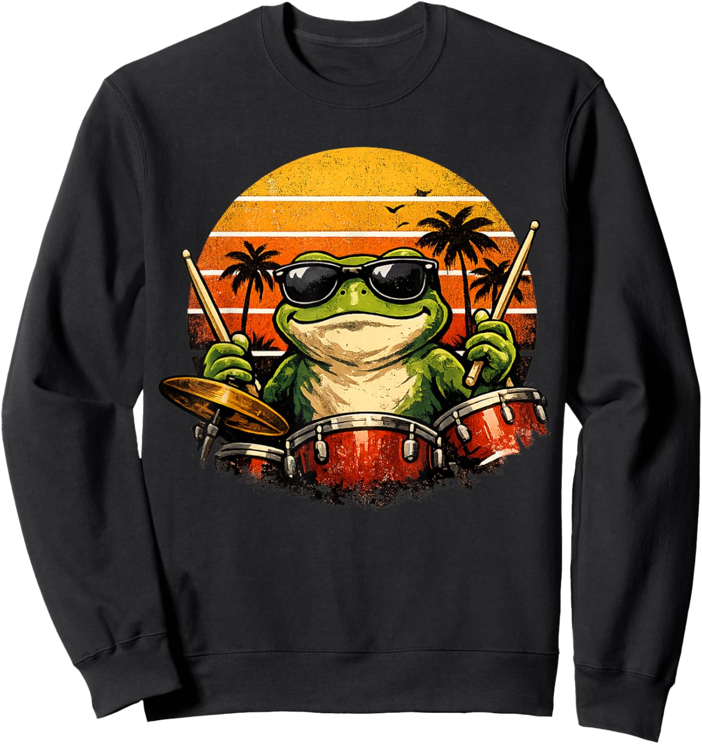 Retro Frog Rock Drummer Funny Drums Enthusiast Sweatshirt - Sweatshirt | Black
