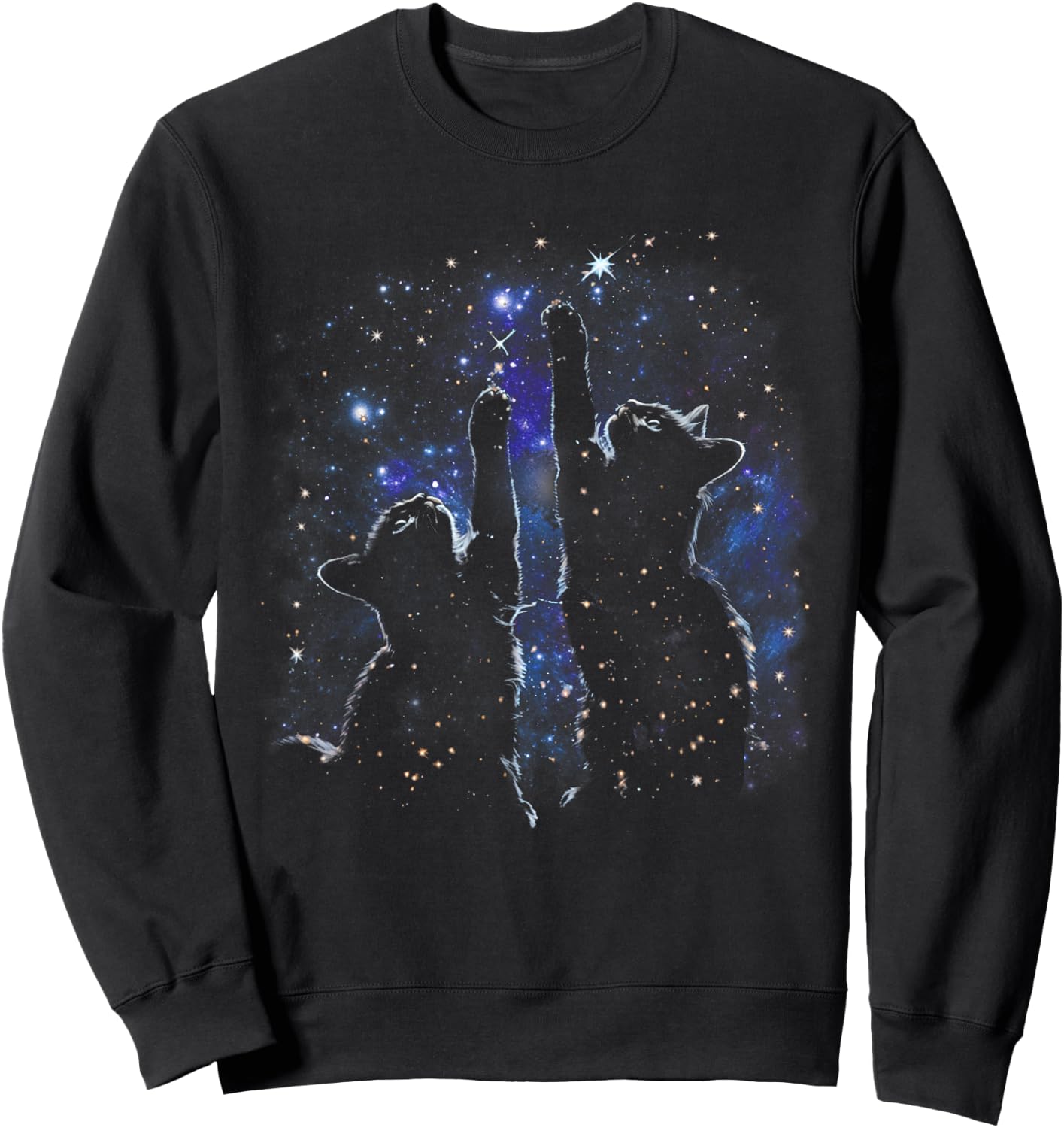 Two Cats Reaching for Stars Funny Galaxy Space Cat Night Sky Sweatshirt - Sweatshirt | Black
