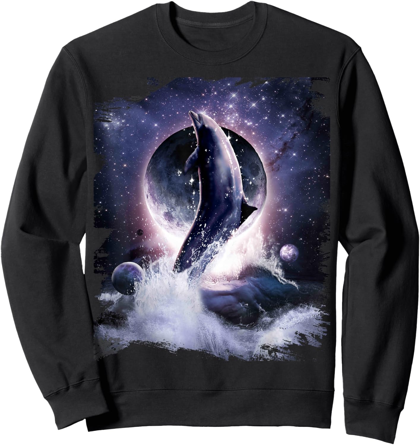 Moon Dolphin Space Galaxy Dolphins Sweatshirt - Sweatshirt | Black