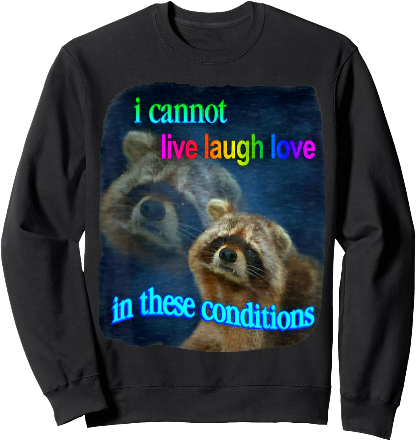Raccoon Funny I Cannot Live Laugh Loves In These Conditions Sweatshirt - Sweatshirt | Black