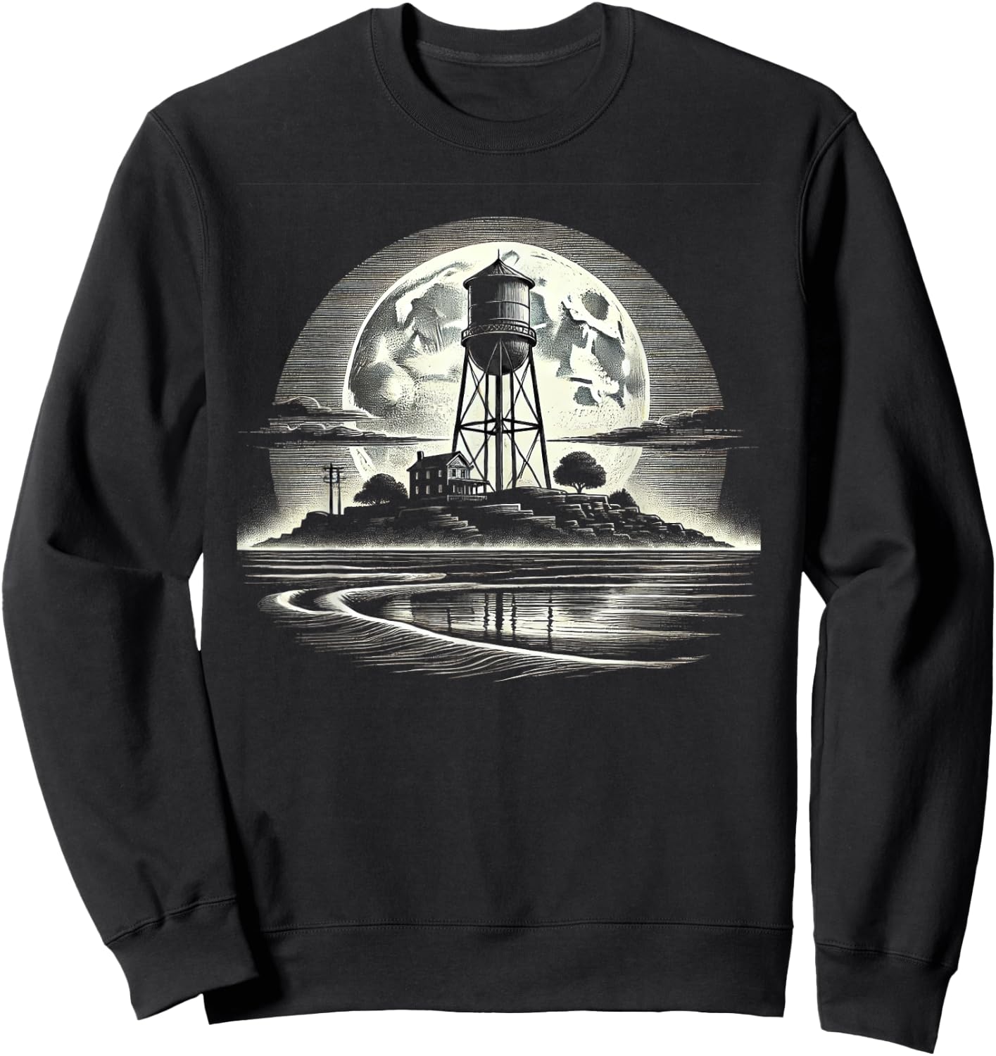 Rustic Water Tower Design - Moonlight Night Sweatshirt - Sweatshirt | Black