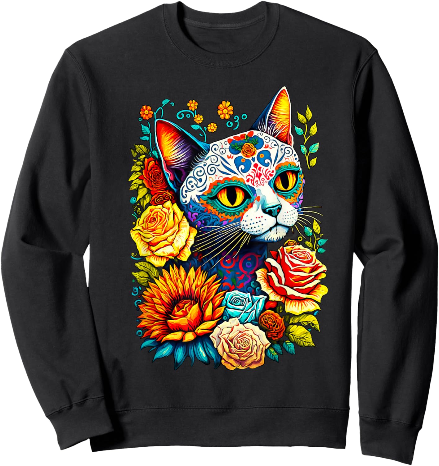 Sugar Skull Cat Dia De Los Muertos Catrina Day Of The Dead Women Kids Sweatshirt - Sweatshirt | Black