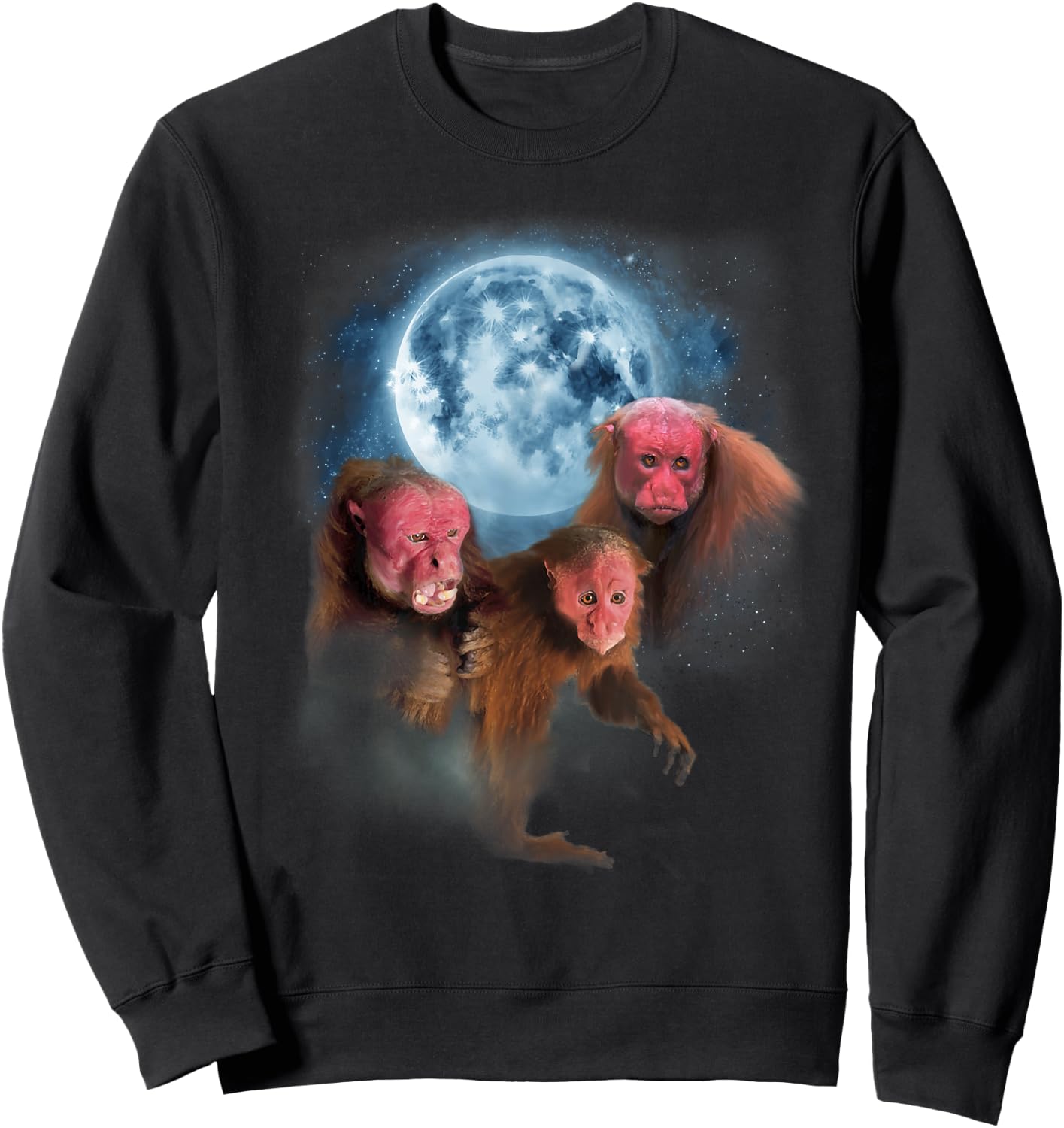 Bald Uakari Shirt - Funny Monkey Howling at the Moon Sweatshirt - Sweatshirt | Black