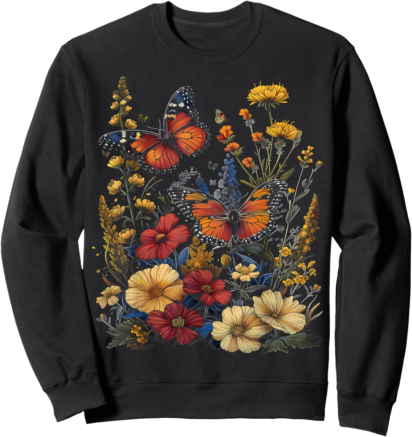 Pollinator Garden Design Wildlife Flowers Native Plants Sweatshirt - Sweatshirt | Black