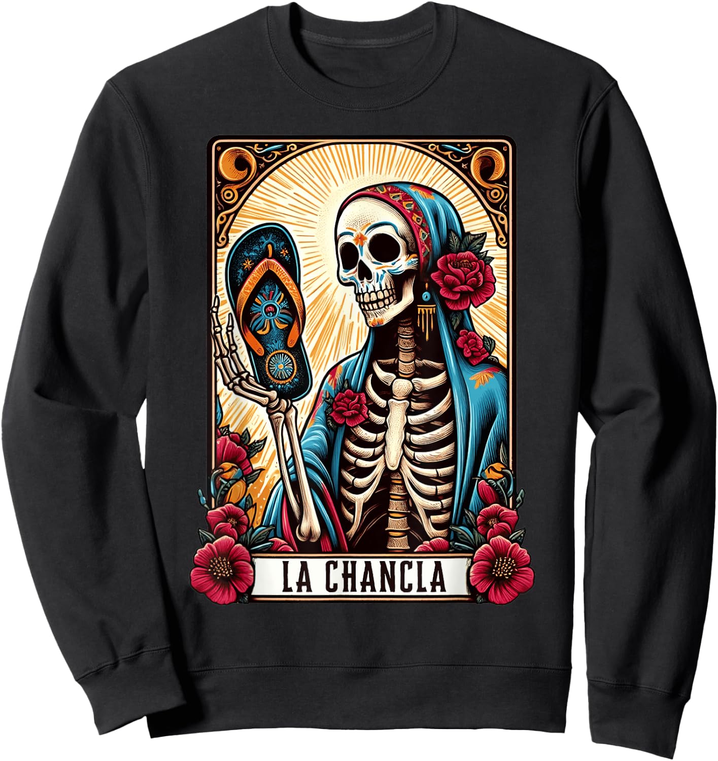 La Chancla Flip Flop Card Funny Mexican Mom Tarot Card Sweatshirt - Sweatshirt | Black