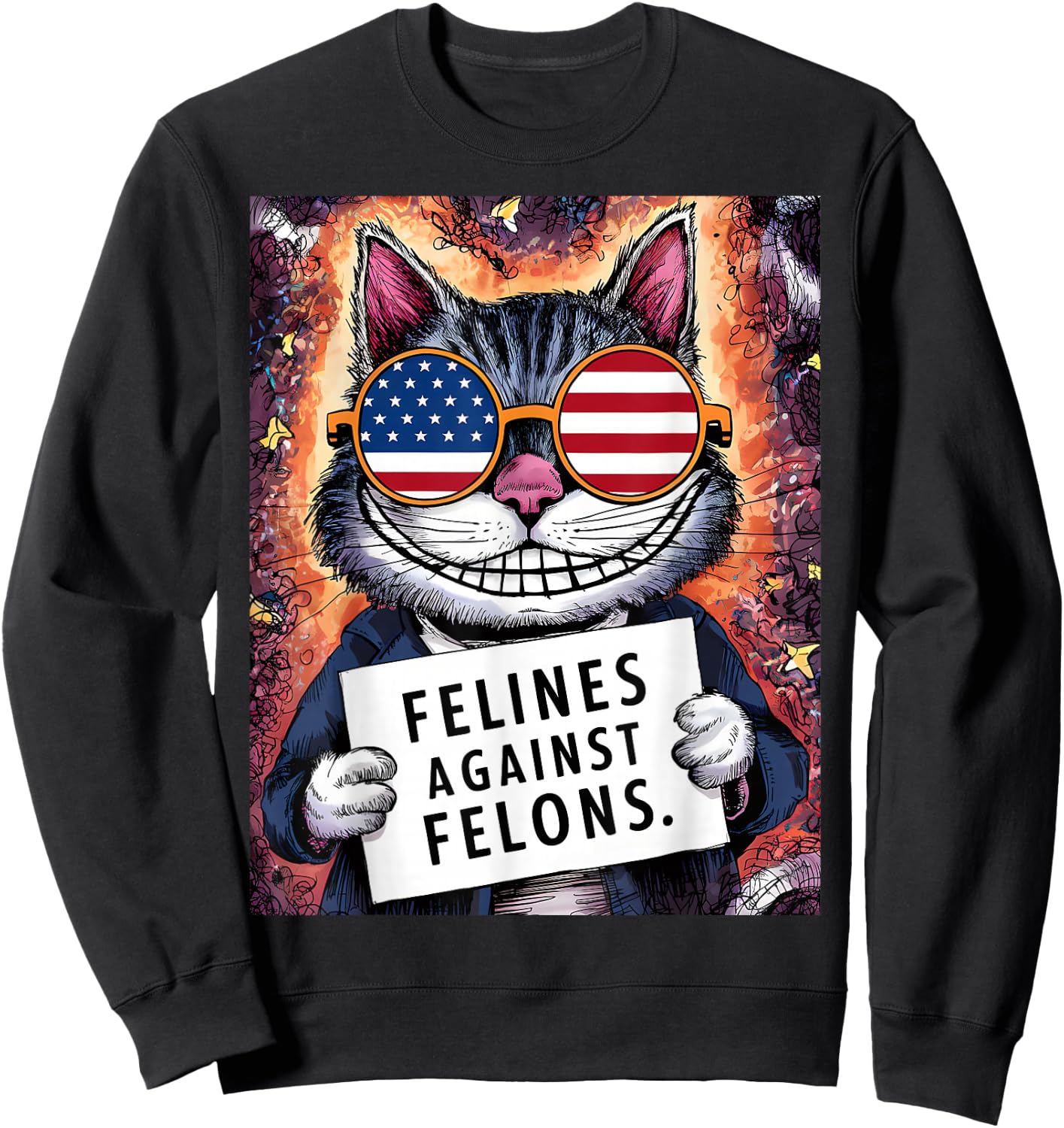 Harris 2024 Felines Against Felons Cat Ladies Harris Waltz Sweatshirt - Sweatshirt | Black