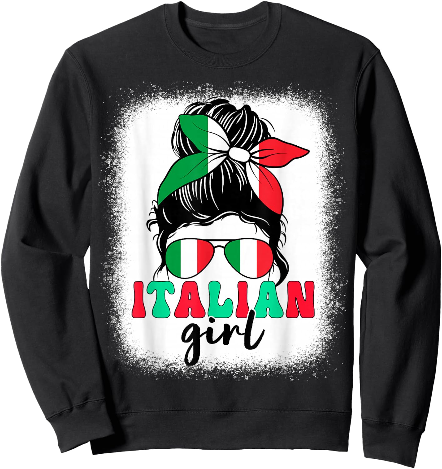 Italian Girl Messy Bun Italy Flag Patriotic Women Kids Sweatshirt - Sweatshirt | Black