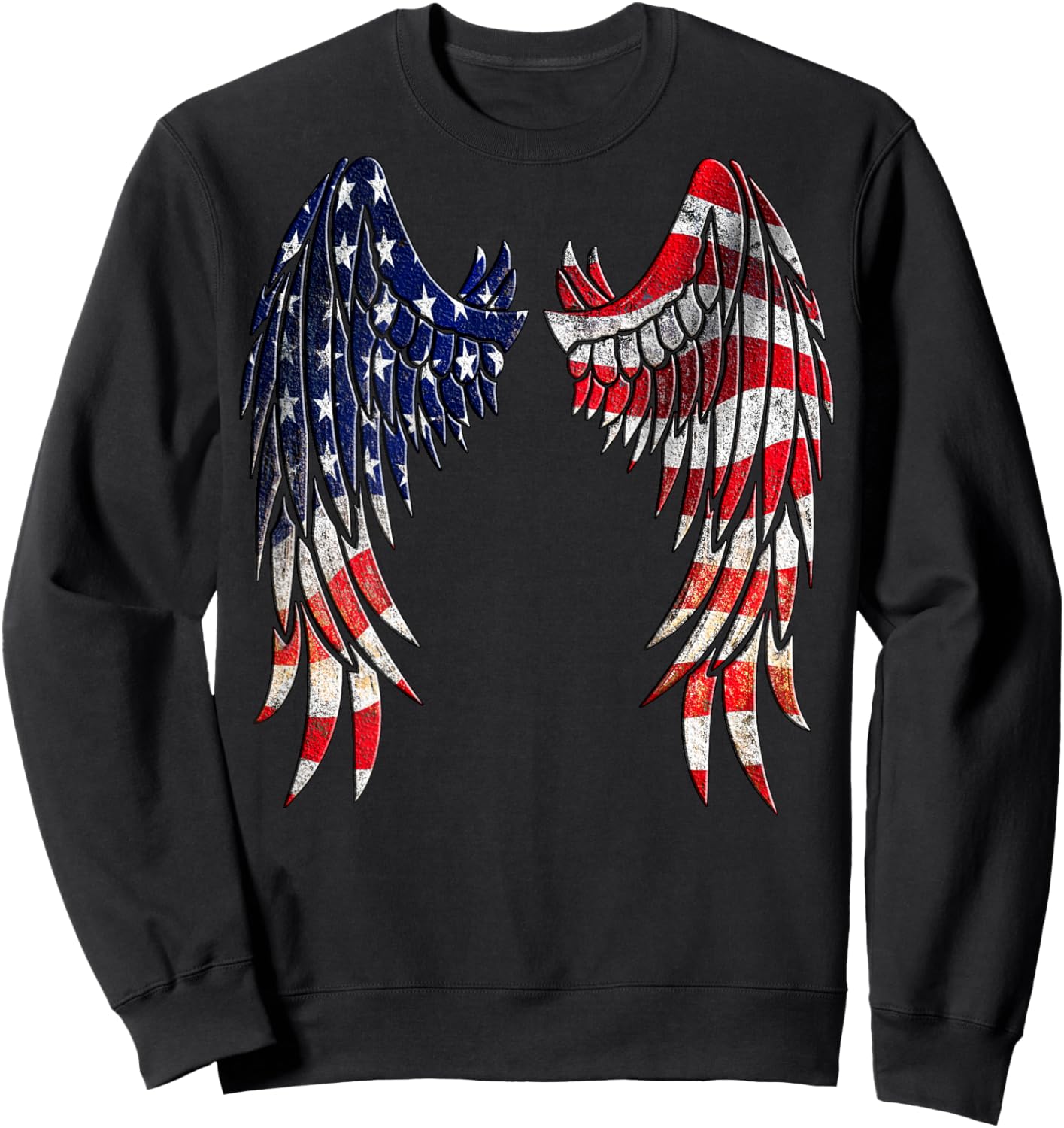 Distressed American Flag Angel Wings Shirt Kids Men Sweatshirt - Sweatshirt | Black