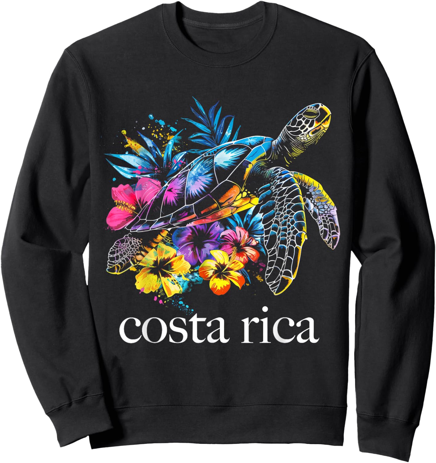 Costa Rica Sea Turtle Flowers Diving Surfer Souvenir Sweatshirt - Sweatshirt | Black