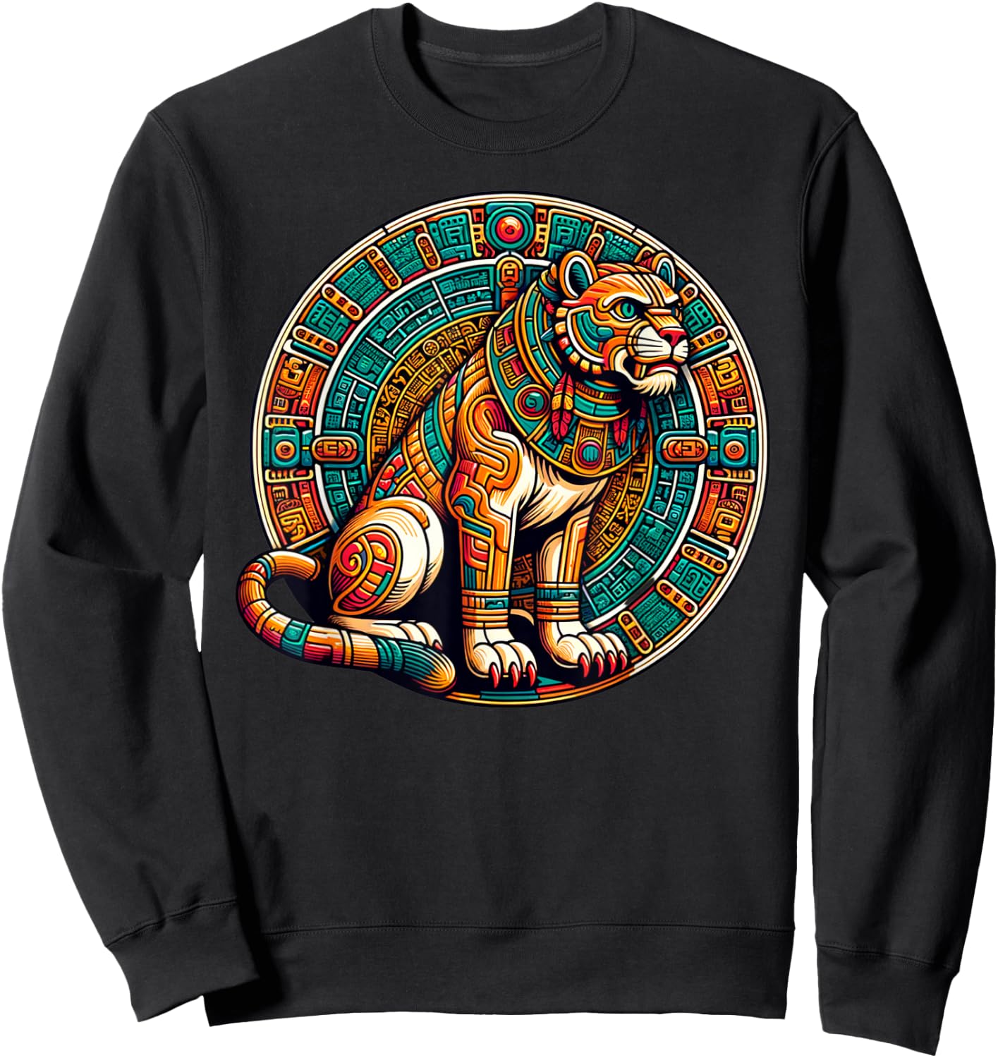Azteca Lion and Mayan Indigenous Aztec Lions Art Sweatshirt - Sweatshirt | Black