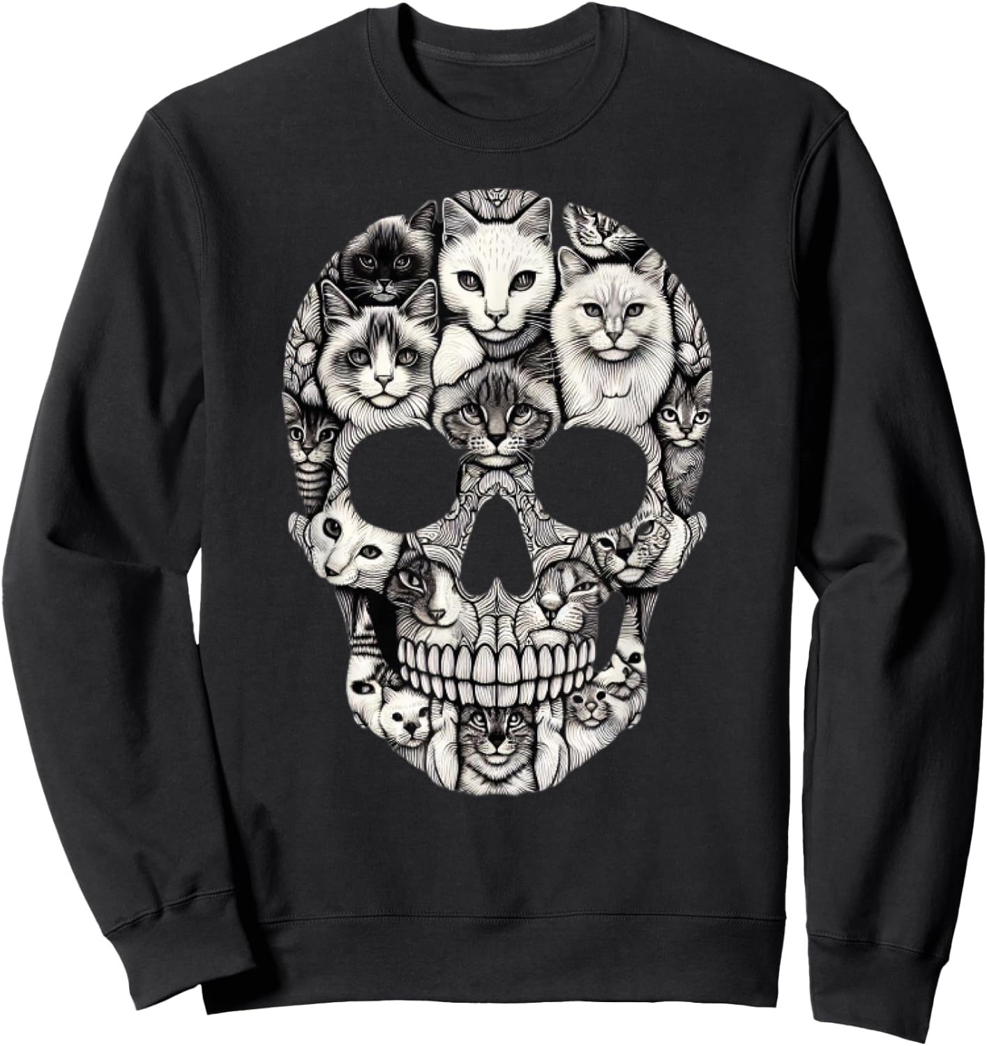 Cat Skull Skeleton Halloween Costume Skull Cat Sweatshirt - Sweatshirt | Black