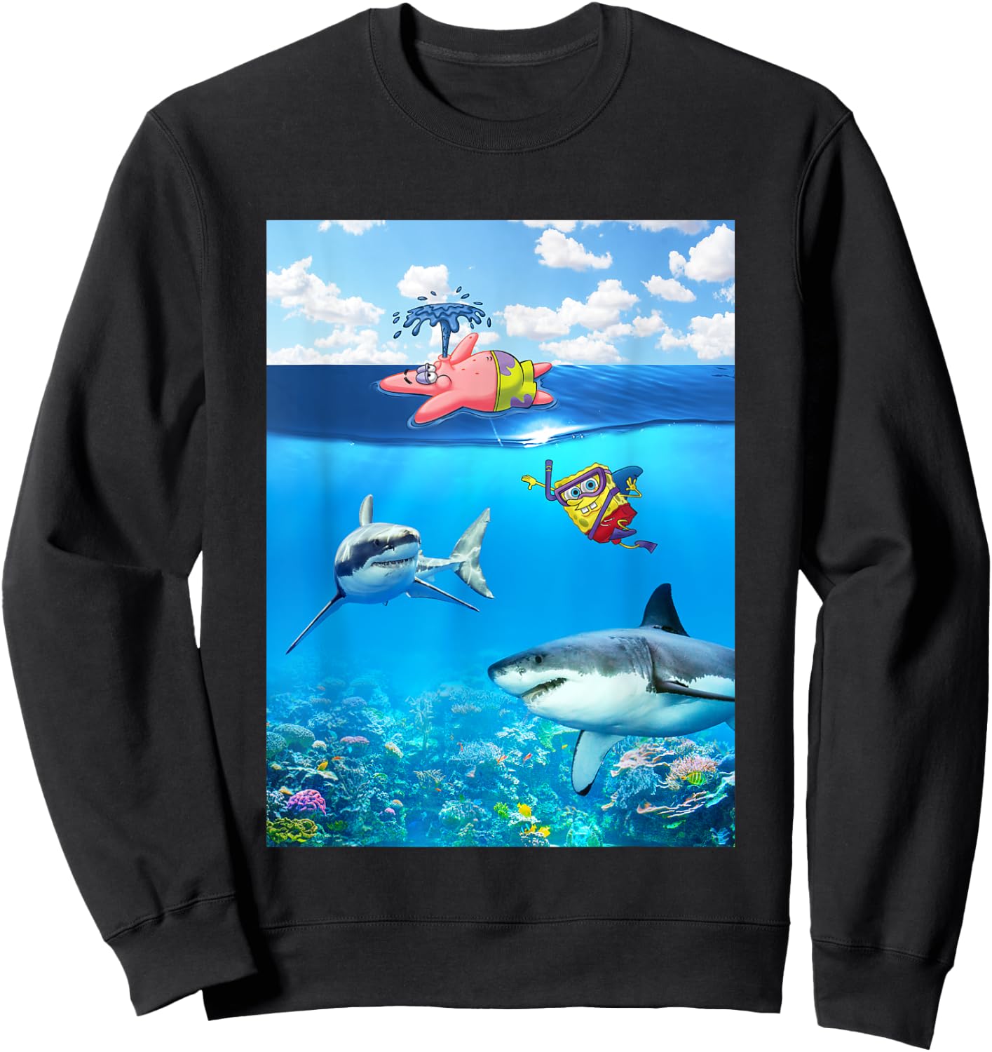 SpongeBob SquarePants & Patrick Swimming With Sharks Sweatshirt - Sweatshirt | Black