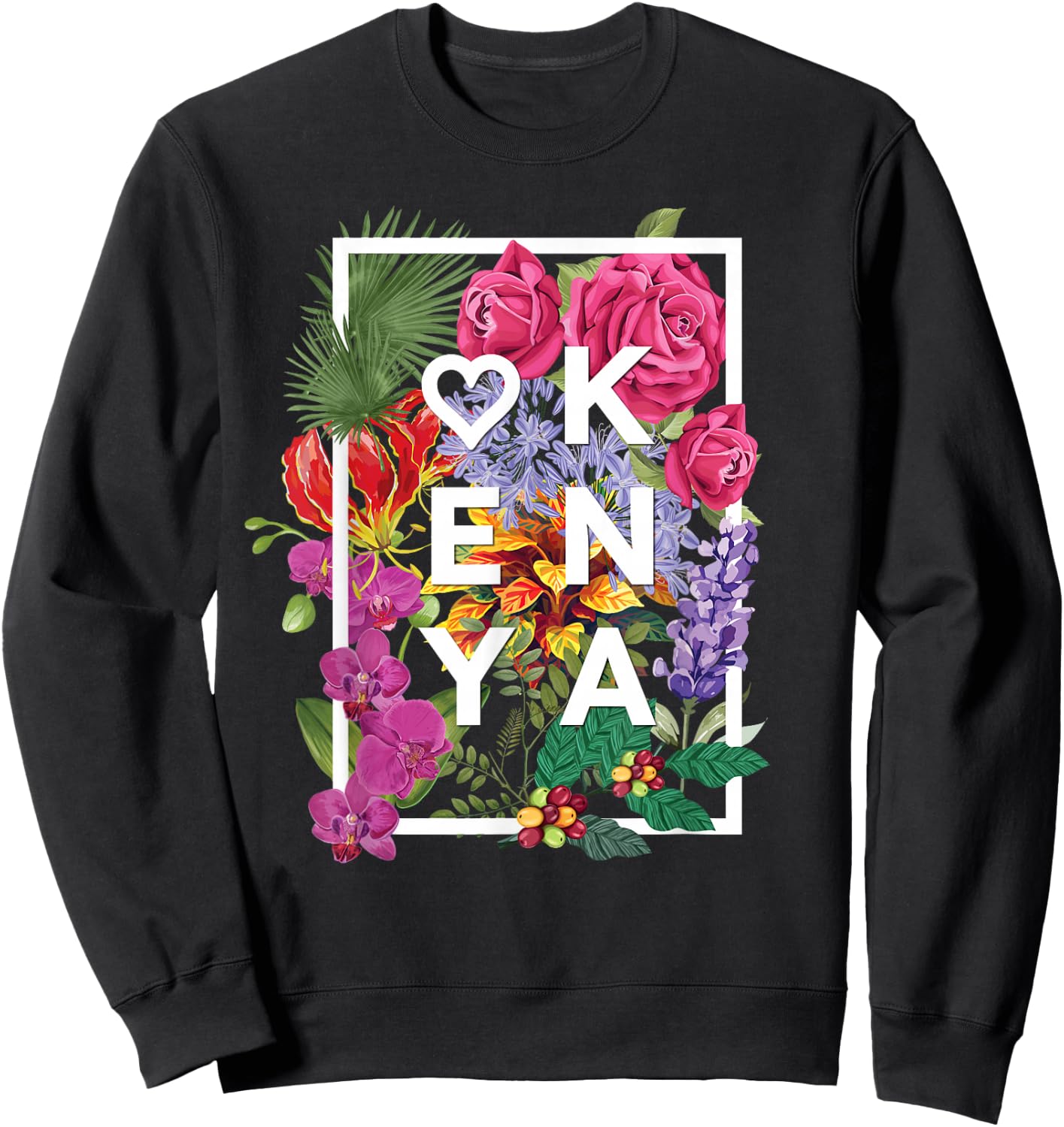 Flowers of Kenya Word Art - Kenyan Pride Sweatshirt - Sweatshirt | Black