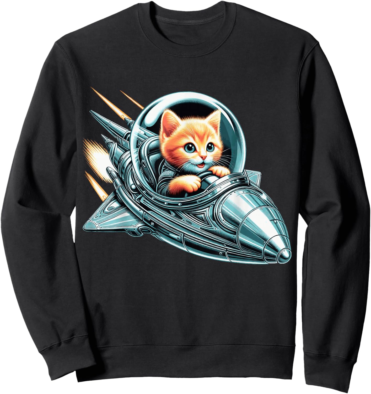 Space Kitten Spaceship Cat Cute Futuristic Galaxy Galactic Sweatshirt - Sweatshirt | Black