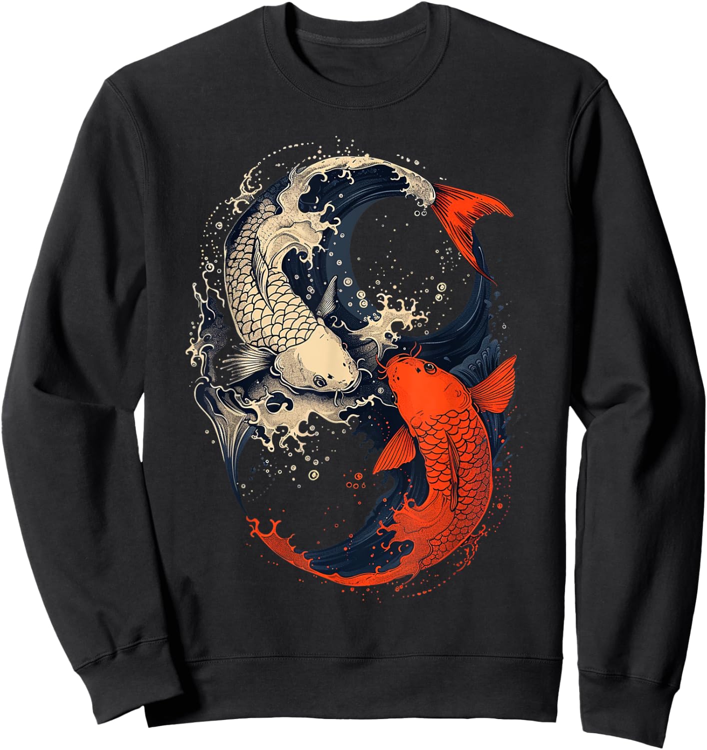 Anime Japanese Koi Fish Yin Yang Art , Small, Black Sweatshirt - Sweatshirt | Black