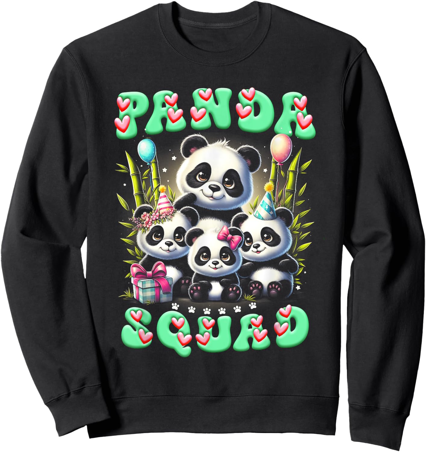 Panda Family Birthday Panda Squad Wildlife Animal Cute Sweatshirt - Sweatshirt | Black