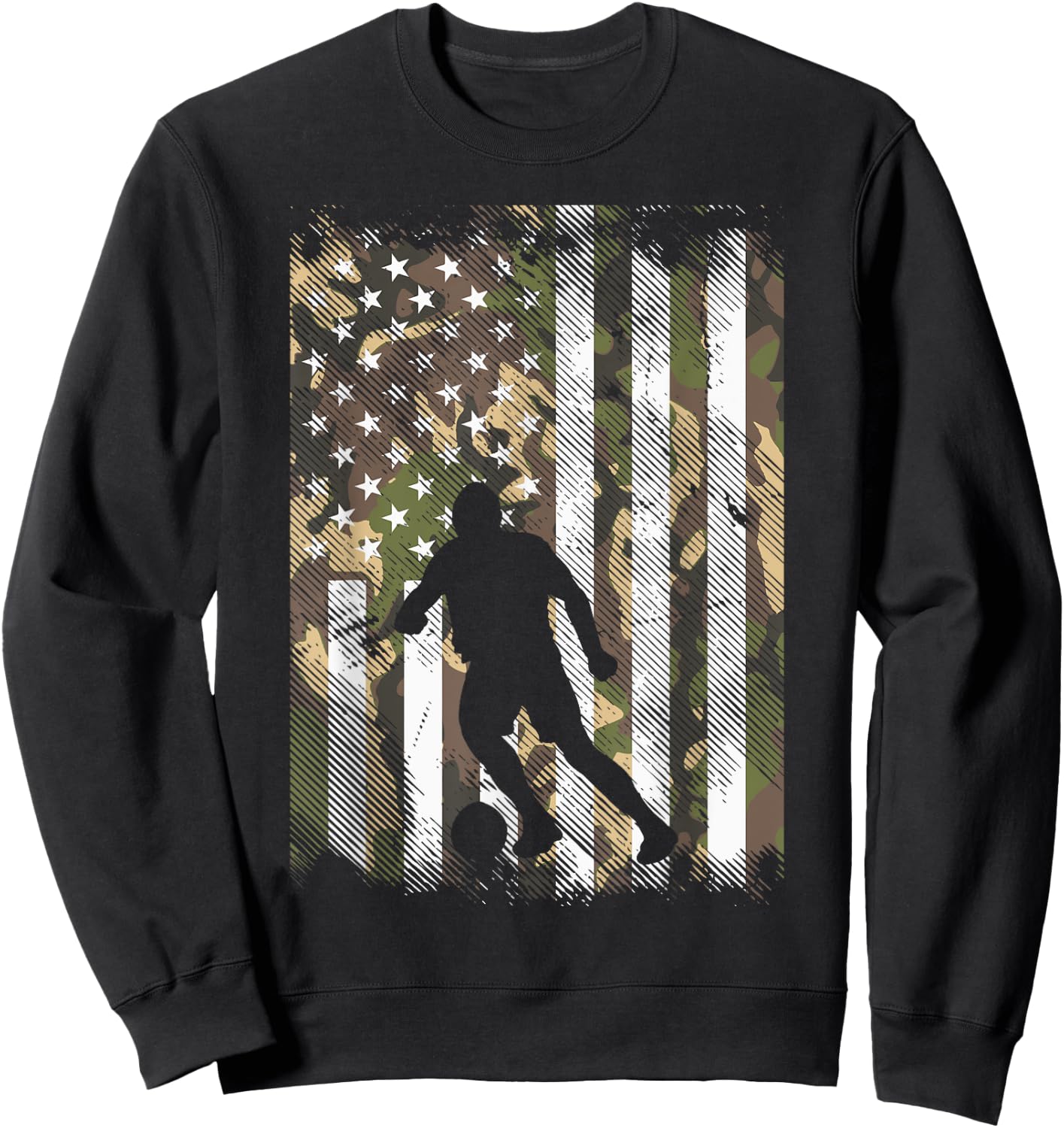 Camo US Flag Soccer Silhouette Vintage Football Patriotic Sweatshirt - Sweatshirt | Black