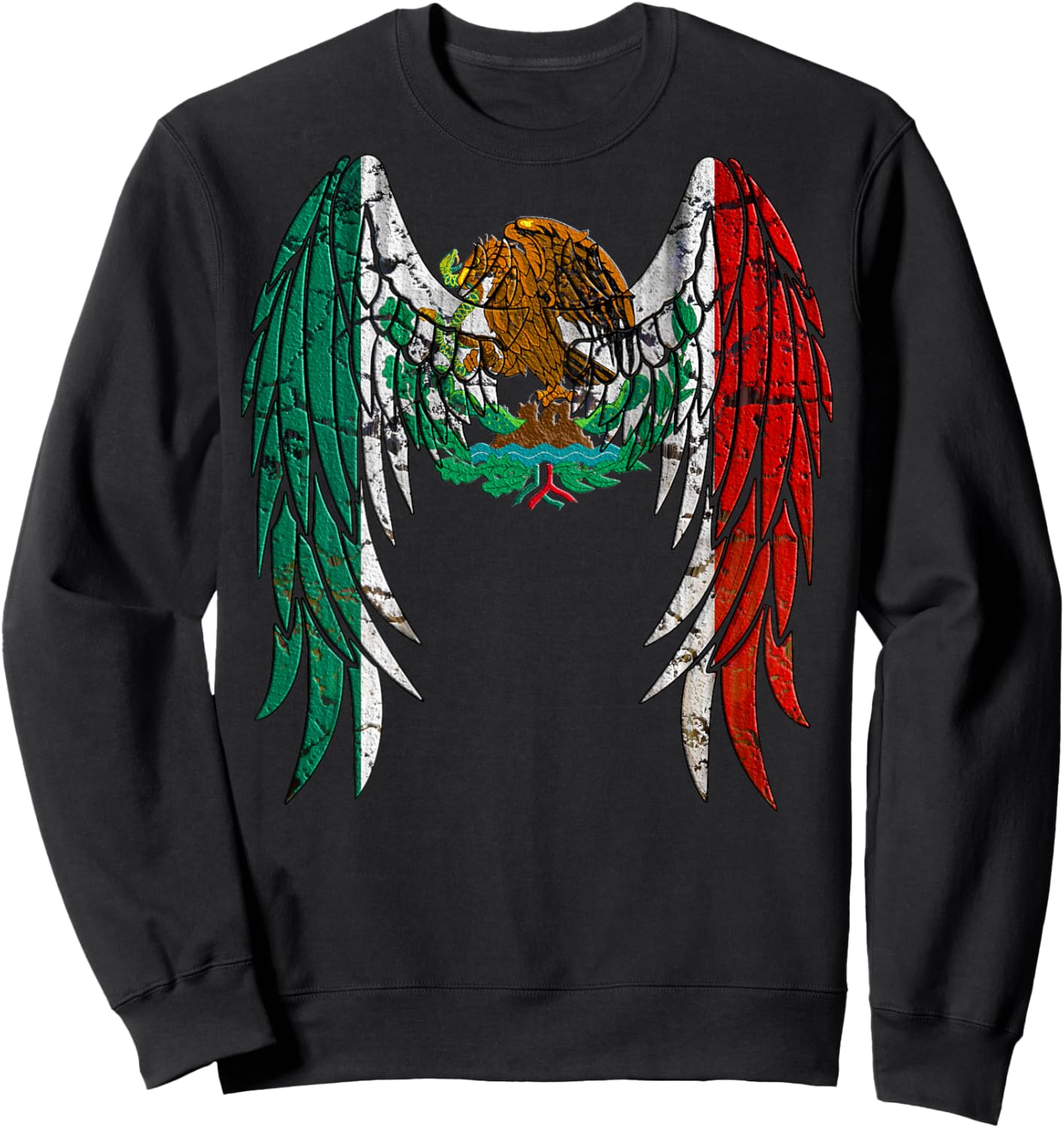 Mexican Flag Distressed Angel Wings Sweatshirt - Sweatshirt | Black