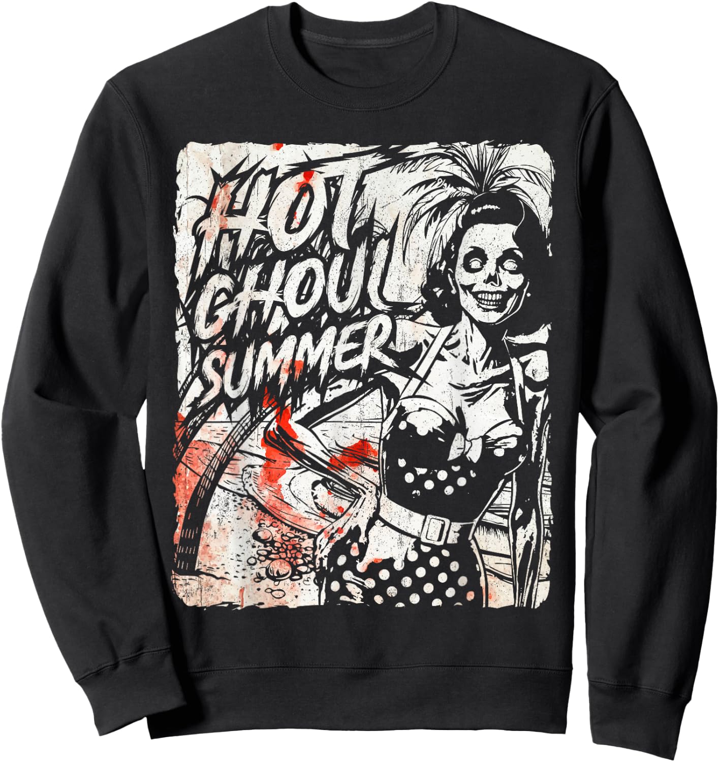 Vintage Hot Ghoul Summer Vibes Halloween Beach Lover Spooky Sweatshirt - Sweatshirt | Black