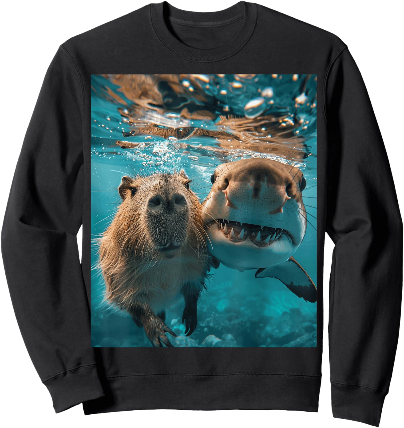 Funny Graphic Capybara Sweatshirt - Sweatshirt | Black