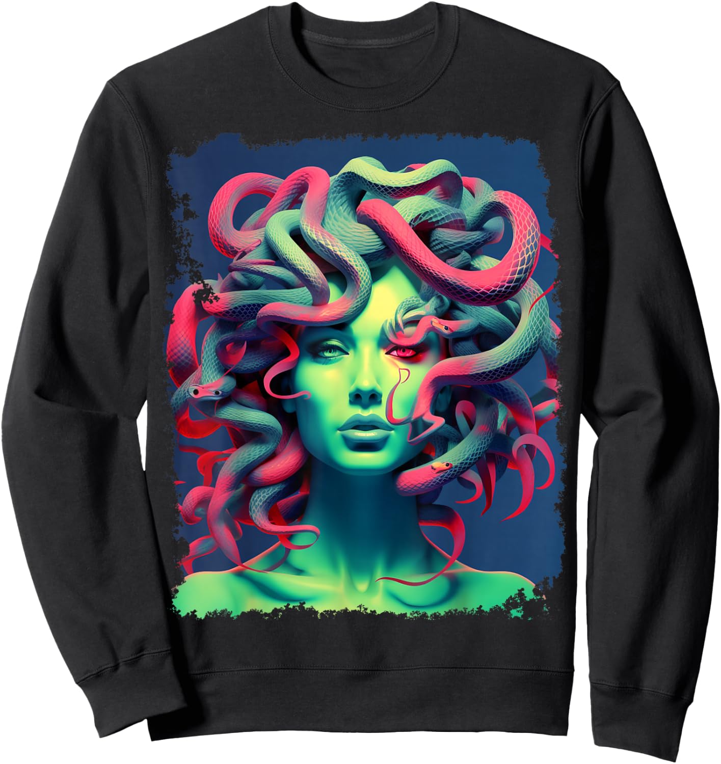 MythoThreads Women's Medusa Graphic - Black, Small, Short Sleeve, Crew Collar, Regular Fit Sweatshirt - Sweatshirt | Black