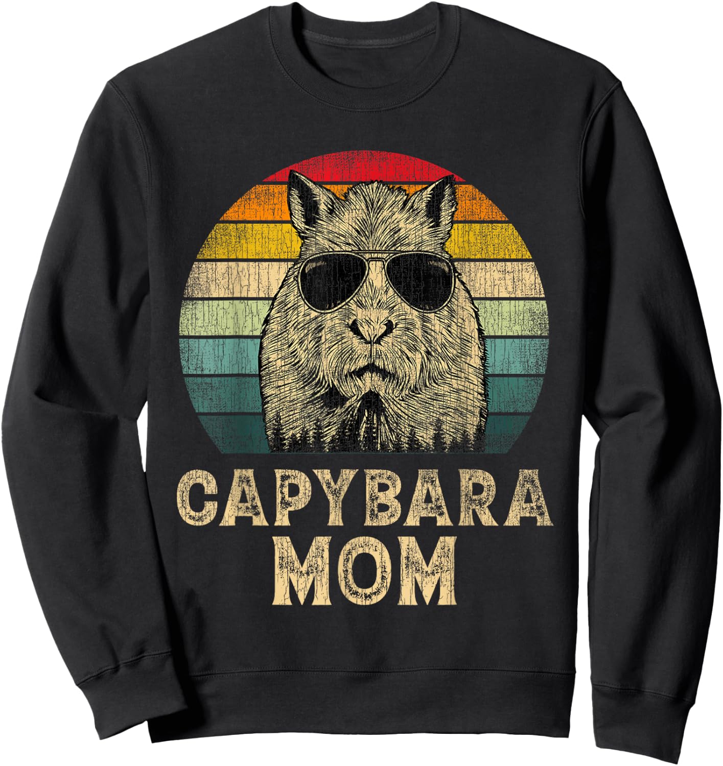 Vintage Capybara Mom Capybara Lovers Mommy Mother's Day Sweatshirt - Sweatshirt | Black