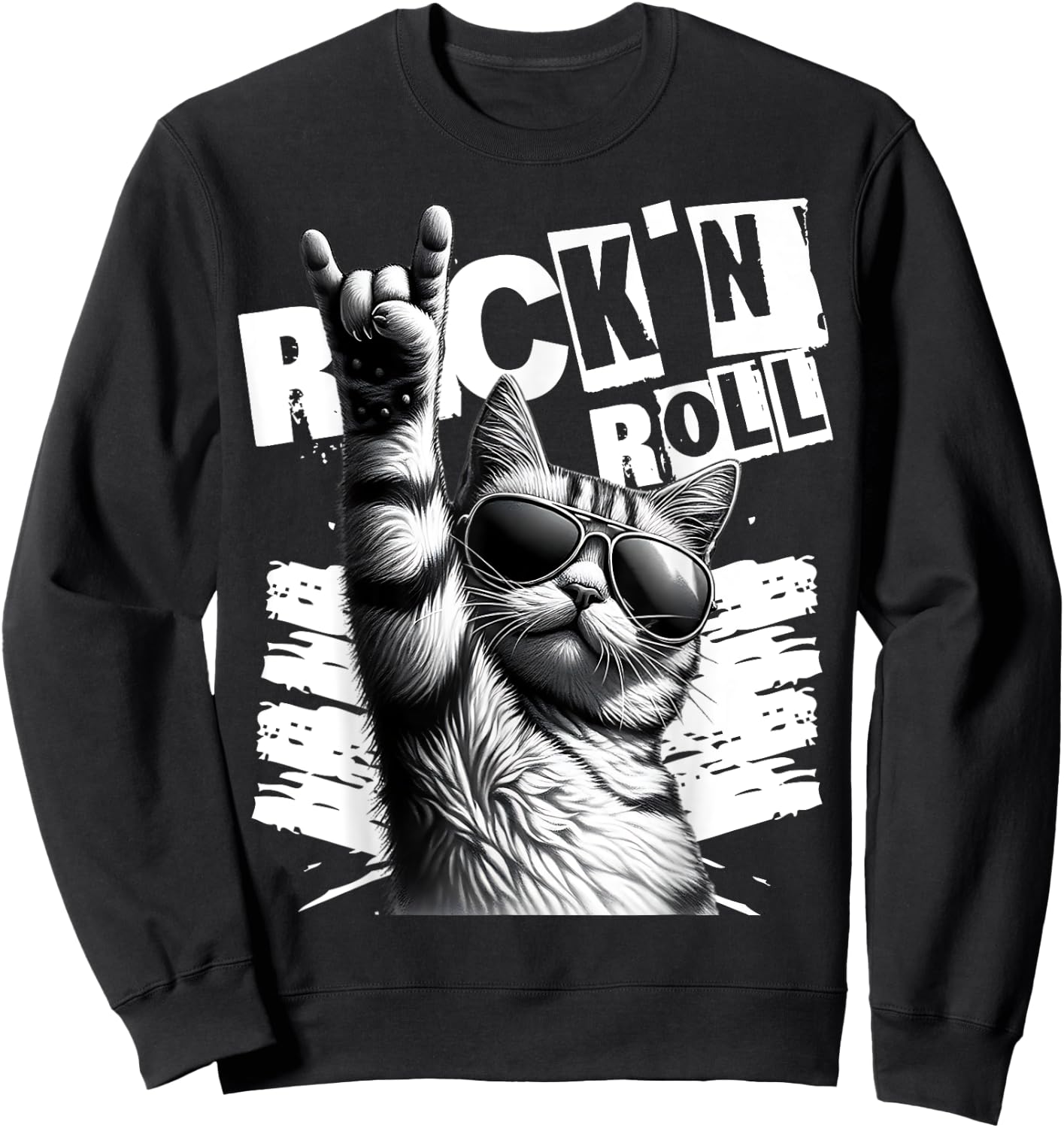 Funny Music Festival Rock cat Rock N Roll Sweatshirt - Sweatshirt | Black
