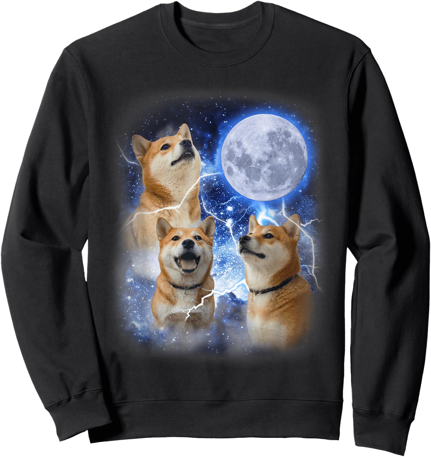 Three Shiba Inu Moon - 3 Doge Funny Cute Dog Meme Parody Sweatshirt - Sweatshirt | Black