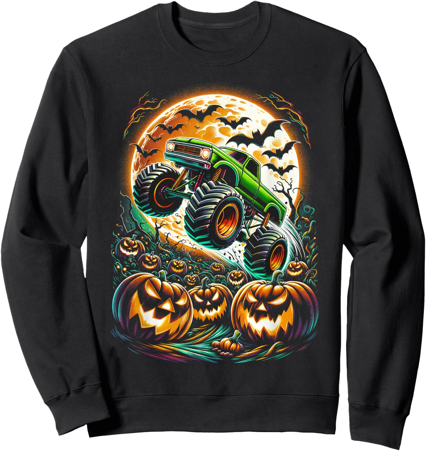 Halloween Monster Truck Jack O Lantern Boy Trick Treat Sweatshirt - Sweatshirt | Black