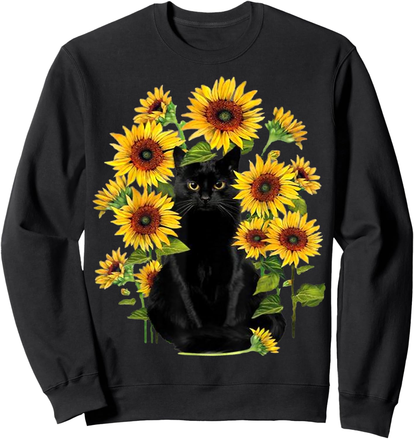 Black Cat Kitten Sunflower Funny Cute Cat Pet Sunflower Sweatshirt - Sweatshirt | Black