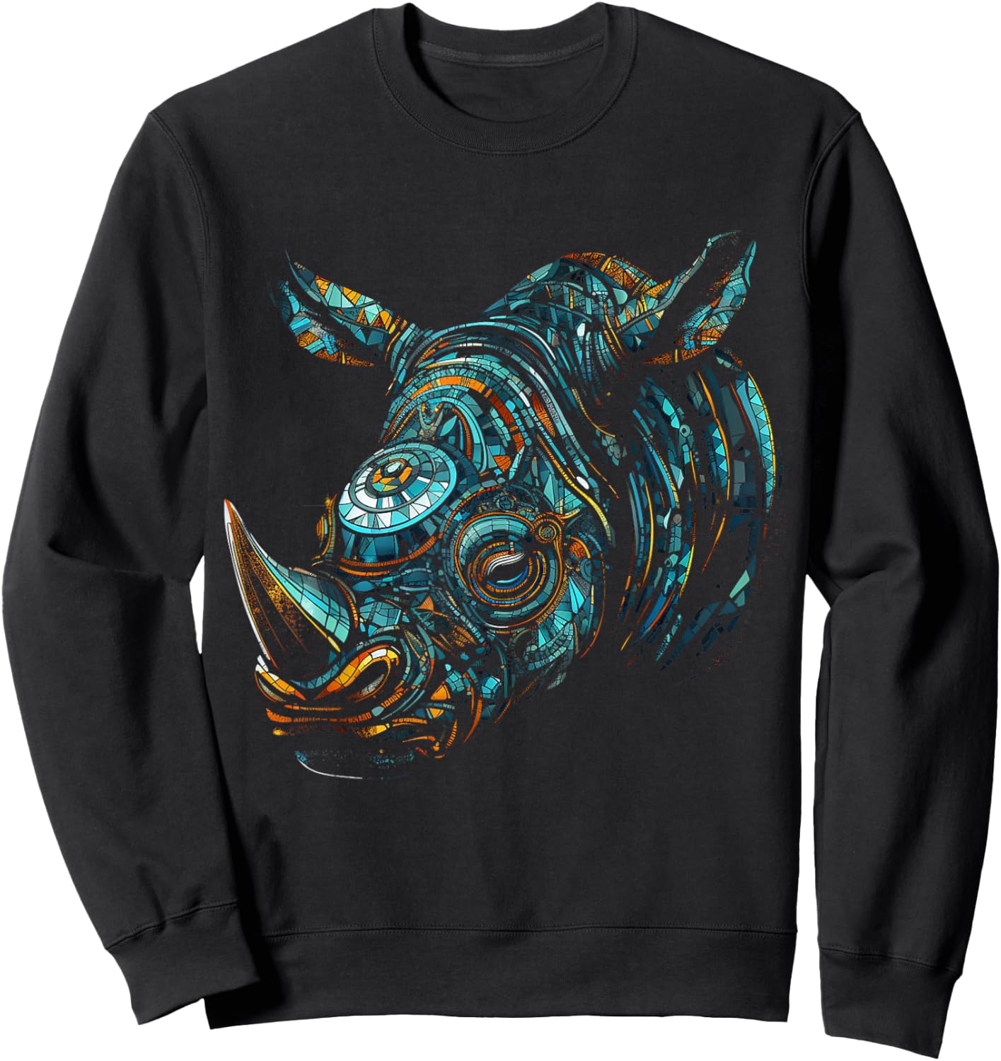 Rhino Zoo - Animal Art Mandala Rhino Sweatshirt - Sweatshirt | Black