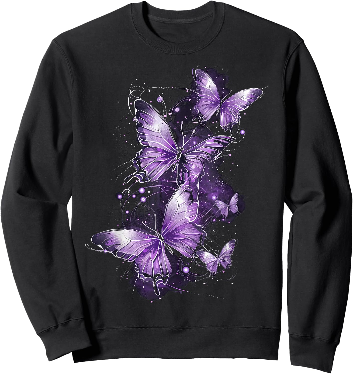 Butterfly Aesthetic Pink and Lila Butterflies Nature Sweatshirt - Sweatshirt | Black