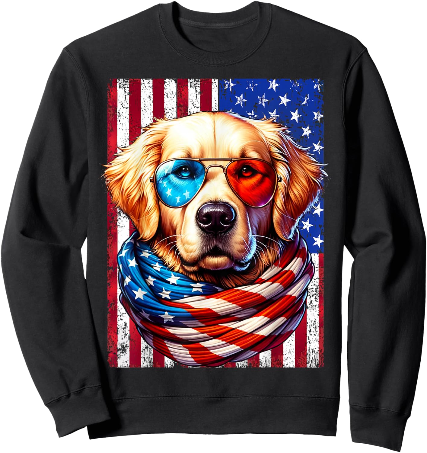 Golden Retriever American Flag USA Patriotic Dog 4th of July Sweatshirt - Sweatshirt | Black