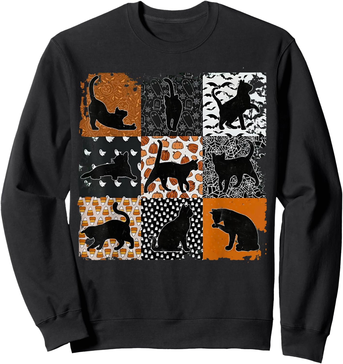 Black Cat Silhouette Halloween Pumpkin Costume Women Men Kid Sweatshirt - Sweatshirt | Black