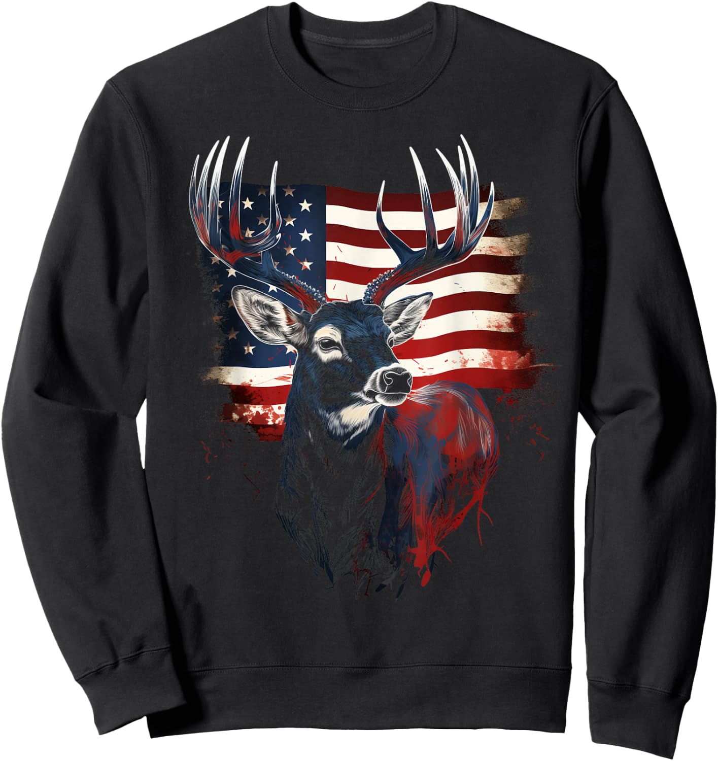 Deer Hunting American Flag Patriotic Hunter Whitetail Buck Sweatshirt - Sweatshirt | Black