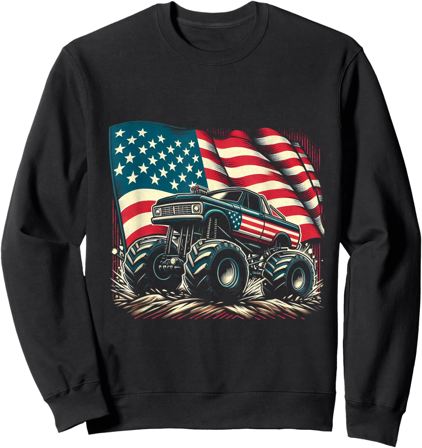Patriotic USA Monster Truck Adult Sweatshirt - Sweatshirt | Black