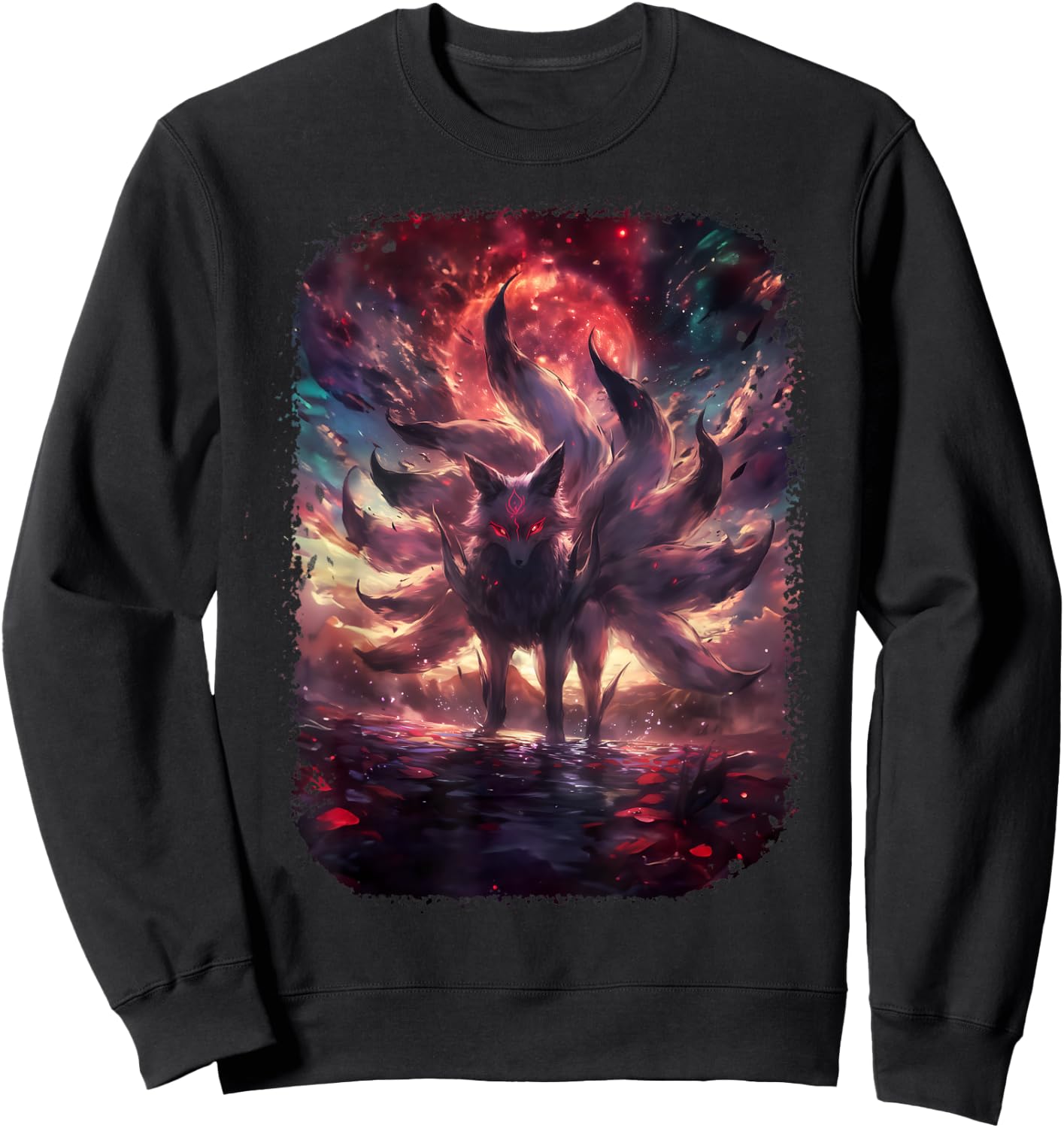 Anime Kitsune Nine-Tailed Fox Manga Otaku Style Sweatshirt - Sweatshirt | Black