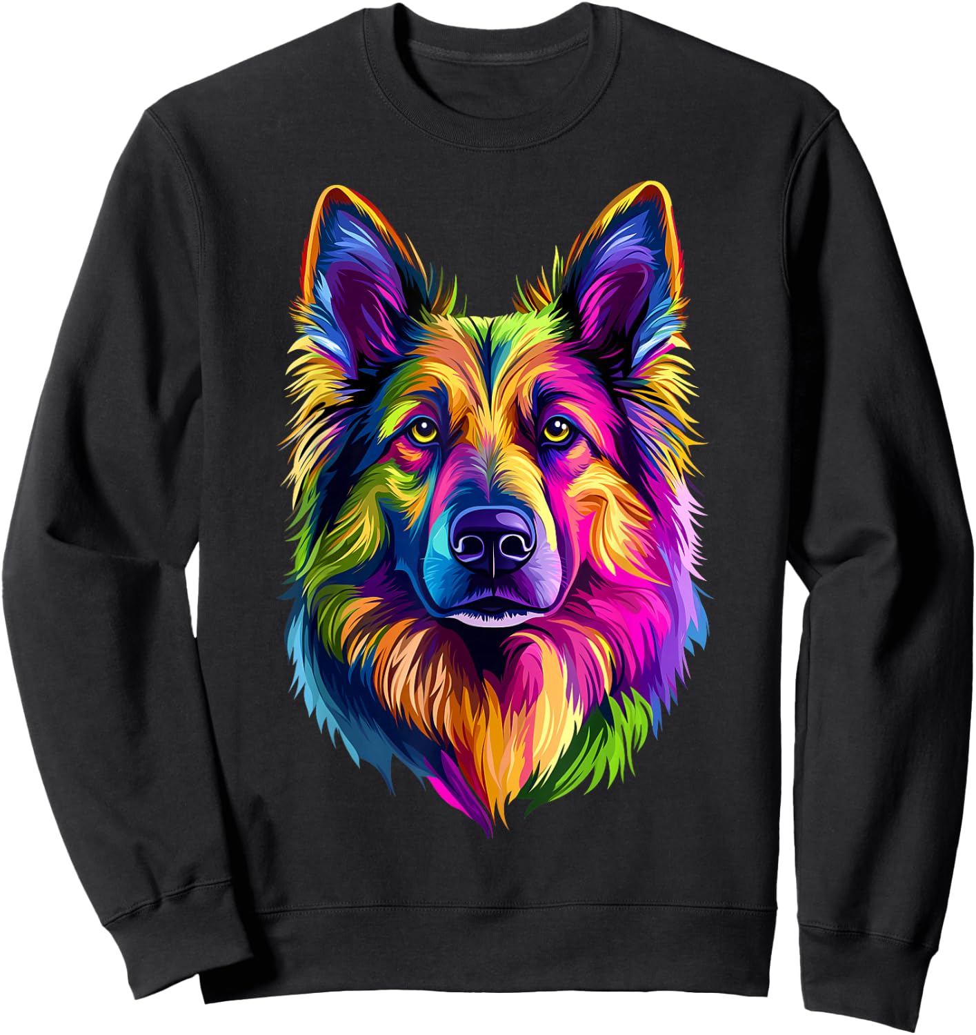 Colorful German Shepherd Face Cute GSD Lover Men Women Black Sweatshirt - Sweatshirt | Black