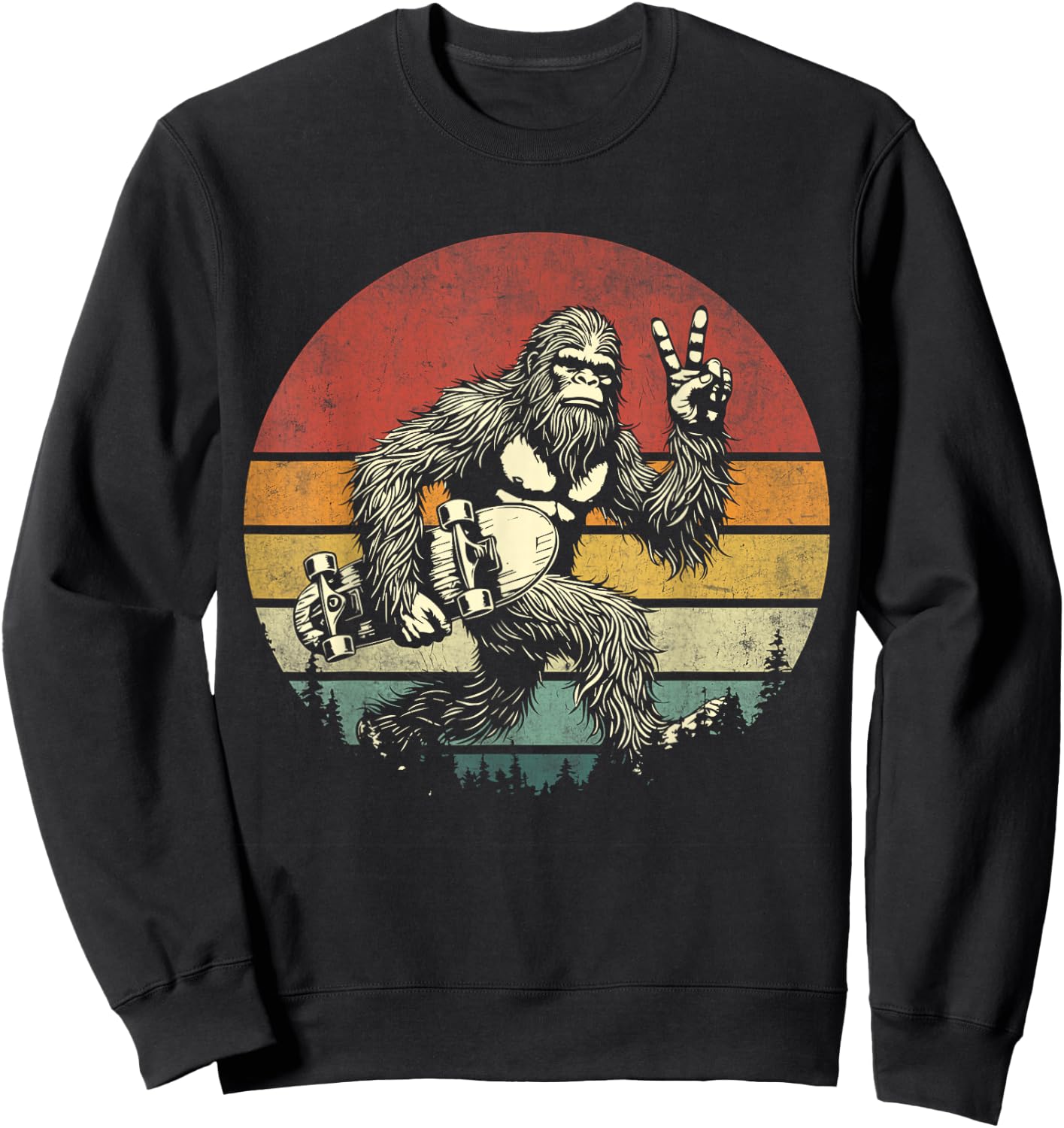 Funny Retro Bigfoot Skater Vintage Sasquatch Skateboarding Sweatshirt - Sweatshirt | Black
