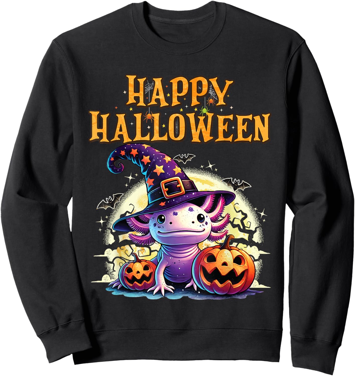 Sea Animal lovers Axolotl Witch Hat celebrating Halloween Sweatshirt - Sweatshirt | Black