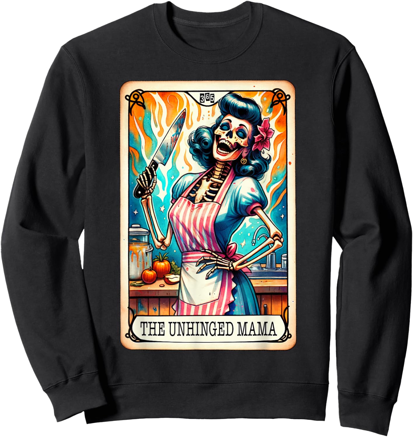 The Unhinged Mama Tarot Card Tired Mom Knife Kitchen Women Sweatshirt - Sweatshirt | Black