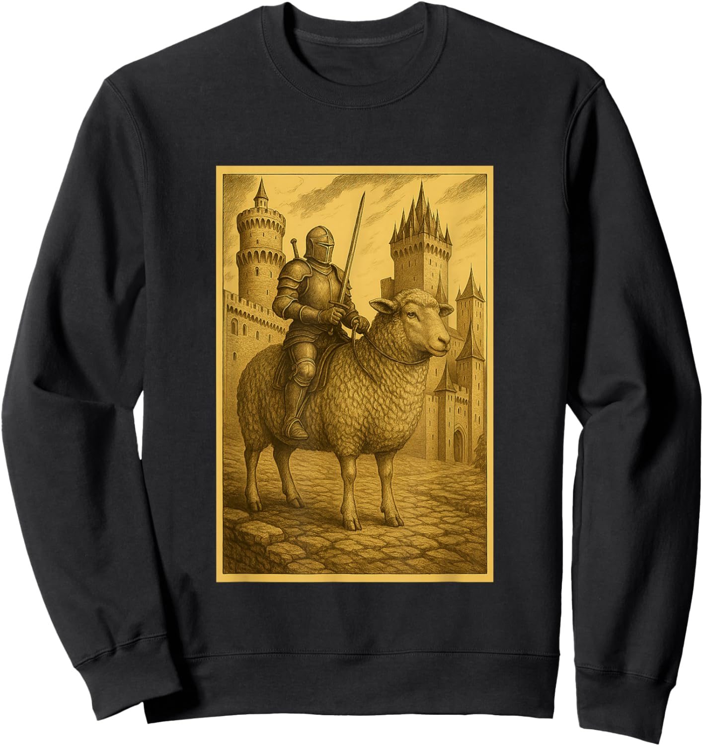 Medieval Knight Riding a Sheep Fantasy Art Surreal Rider Sweatshirt - Sweatshirt | Black