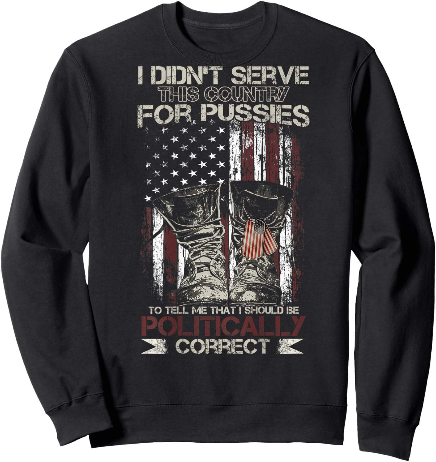 I Didn't Serve This Country For Pussies USA Flag on back Sweatshirt - Sweatshirt | Black