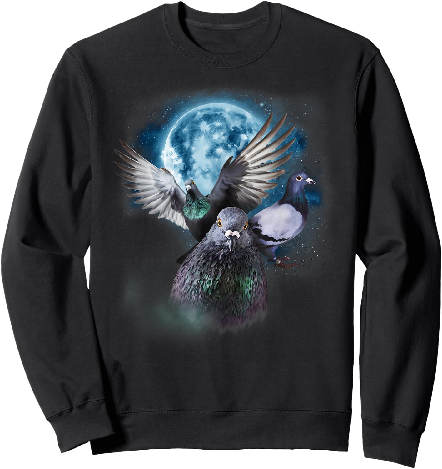 Funny Pigeon Shirt - Funny Pigeons Howling at the Moon Sweatshirt - Sweatshirt | Black