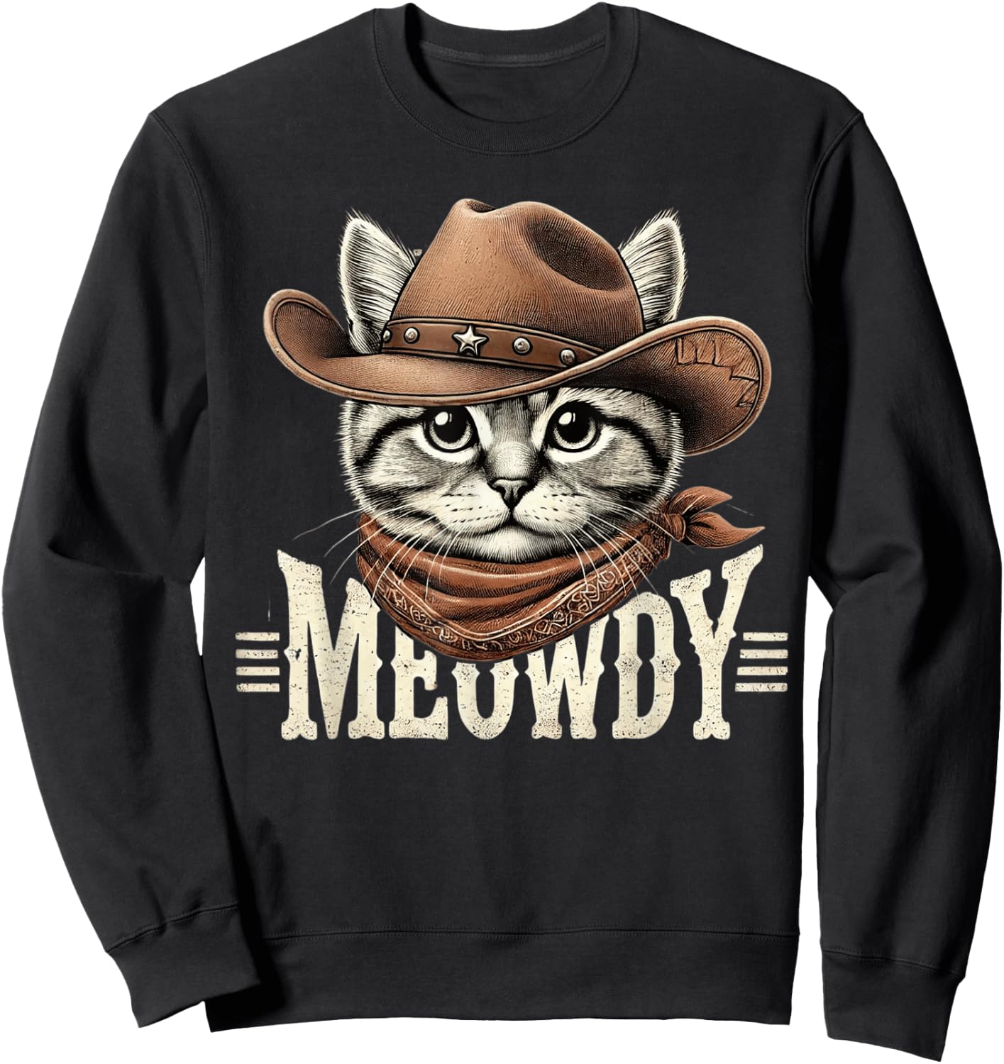 Meowdy Cat Funny Texas Cat Vintage Country Music Cat Cowboy Sweatshirt - Sweatshirt | Black