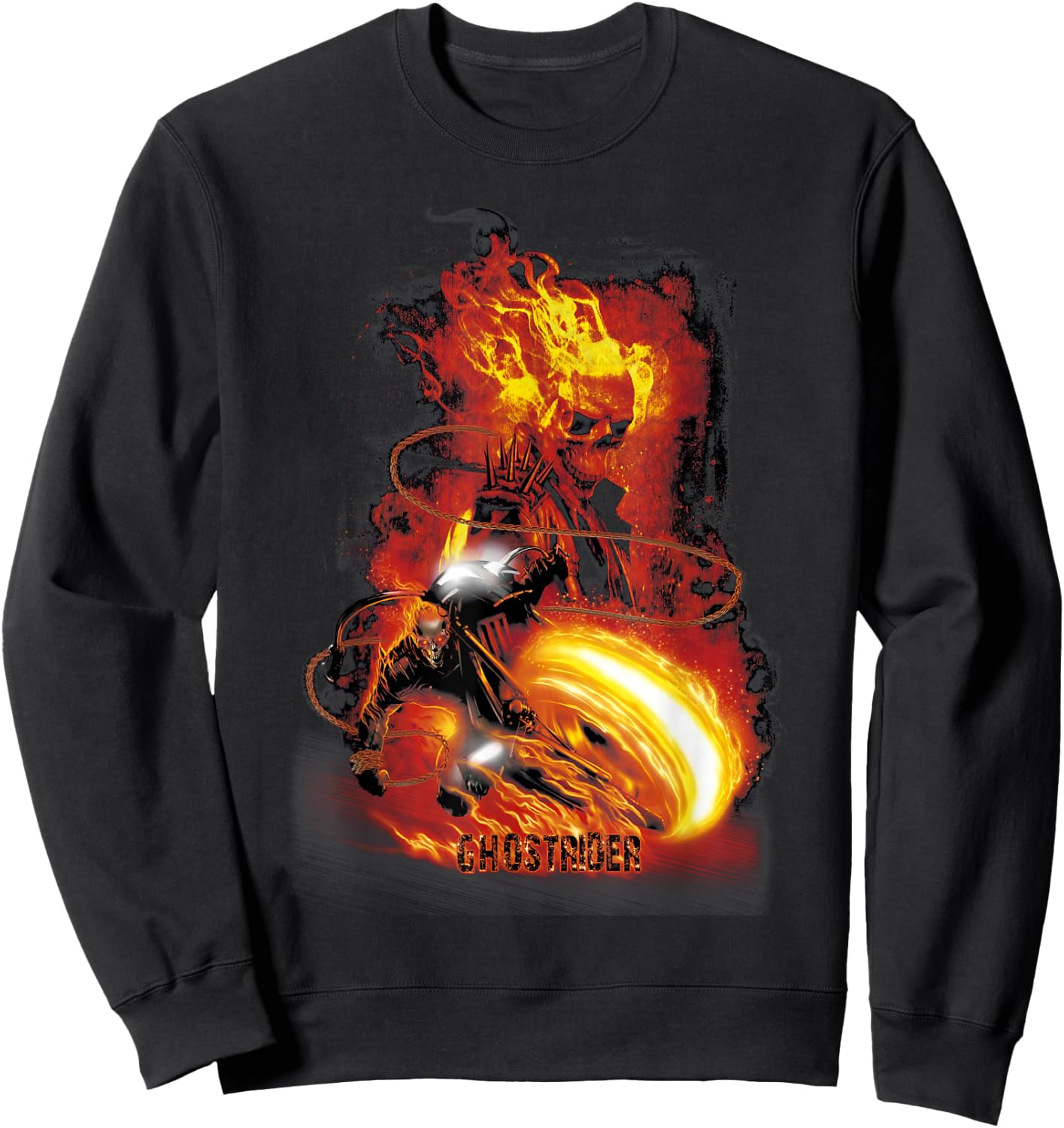 Marvel Ghost Rider Fire & Fury Motorcycle Flames Sweatshirt - Sweatshirt | Black