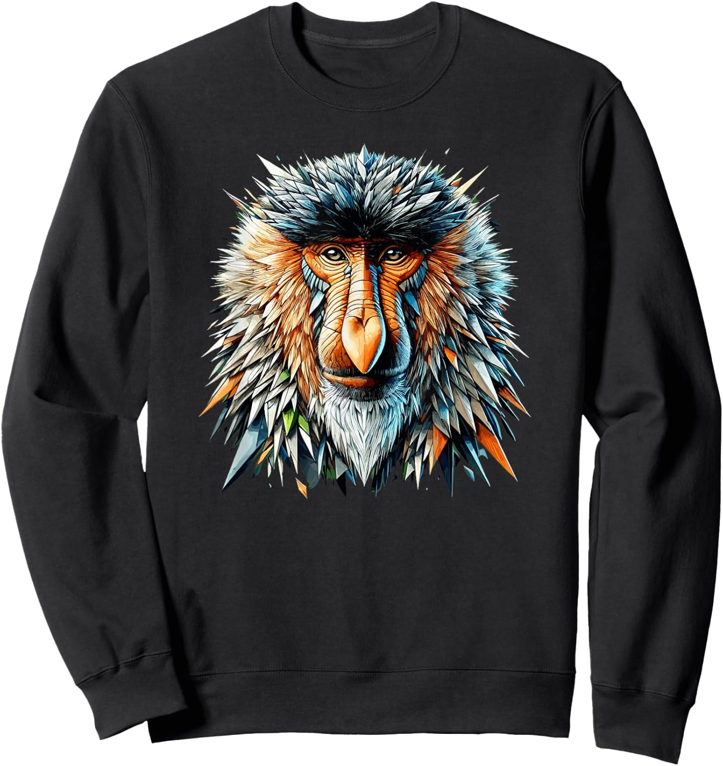Polygon Art Proboscis Monkey Long-Nosed Monkey Sweatshirt - Sweatshirt | Black