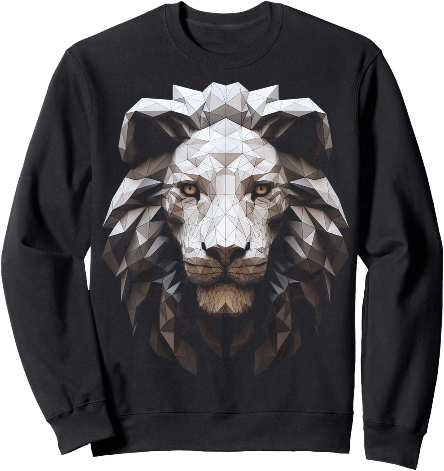 White Lion Polygon - Animal Art Lion Sweatshirt - Sweatshirt | Black
